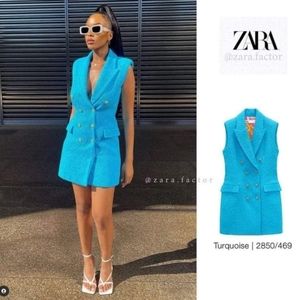 Zara Textured Tweed Vest Waistcoat Blazer Dress